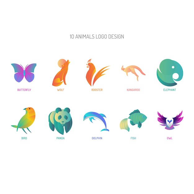 Premium Vector 10 Animals Logo With Golden Ratio Technique And Gradient