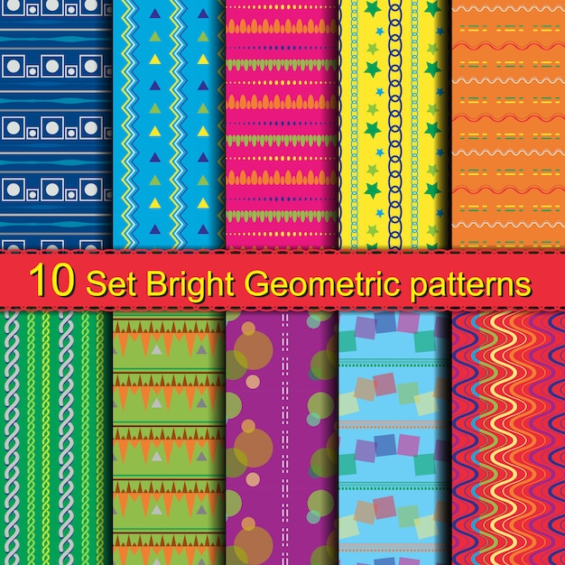 10 set bright geometric patterns Premium Vector