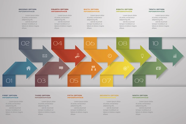 Premium Vector 10 Steps Infographics Element Arrow Chart 1129