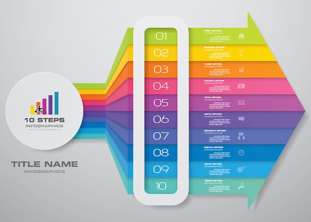 10 steps infographics element arrow template chart. Premium Vector