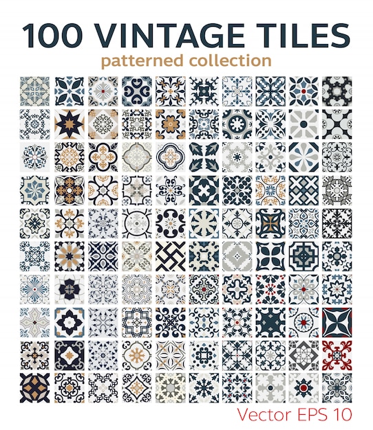 Download 100 set vintage tiles patterns antique seamless design | Premium Vector