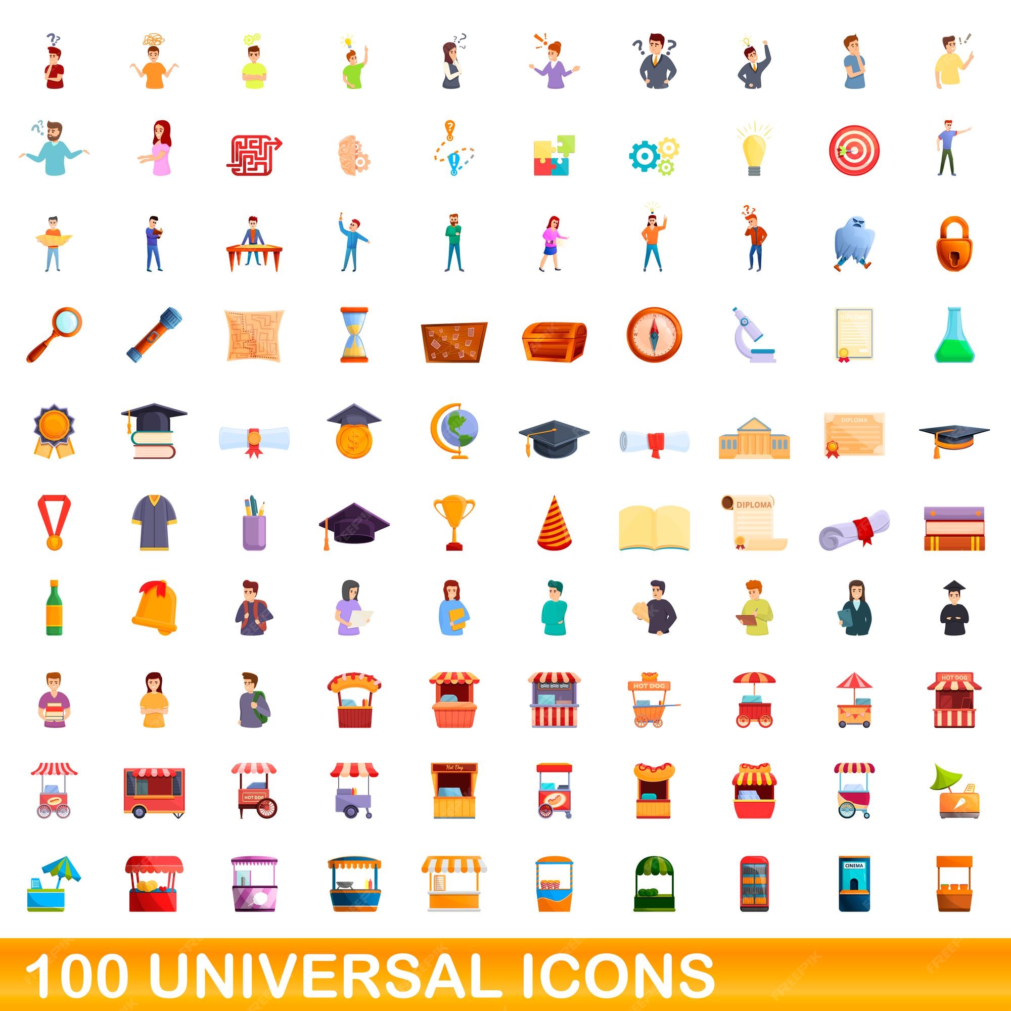 Premium Vector | 100 universal icons set. cartoon illustration of 100 ...