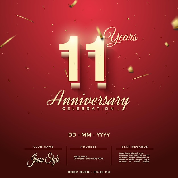 Premium Vector | 11th anniversary invitation with number and gold paper