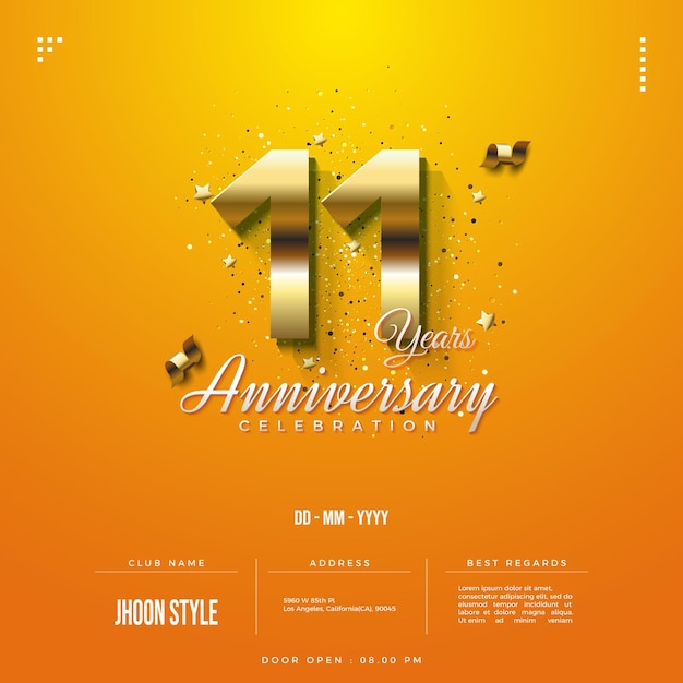 Premium Vector | 11th anniversary invitation with shiny gold edition ...