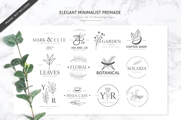 12 elegant minimalist premade branding logo for florist or spa Premium Vector