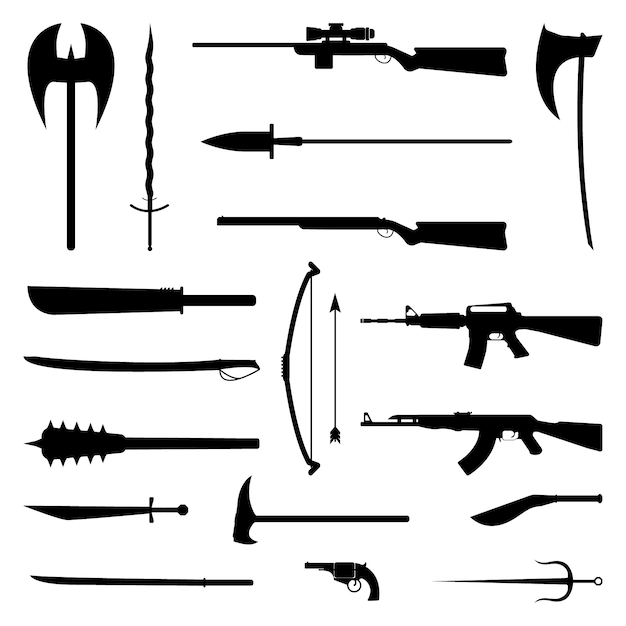 Premium Vector | 18 Weapon Silhouette Icons. Medieval And Modern Set