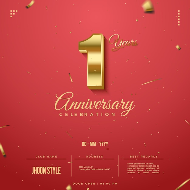 Premium Vector | 1st anniversary invitation with bold gold numbers