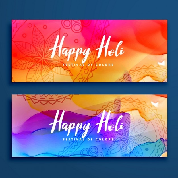 2 banners with watercolors, holi\
festival