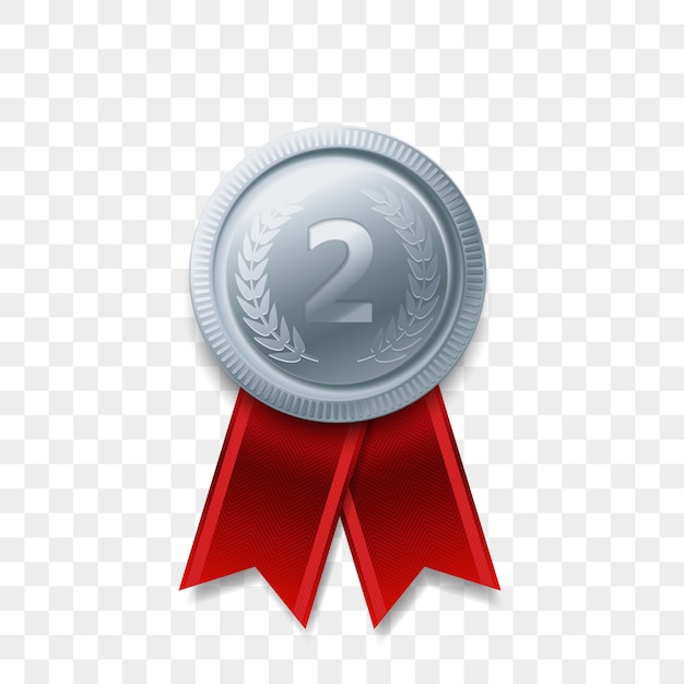 Premium Vector 2 Winner Silver Medal Award With Ribbon Realistic Icon Isolated Number One 2nd Second Place Or Best Victory Champion Prize Award Silver Shiny Medal Badge