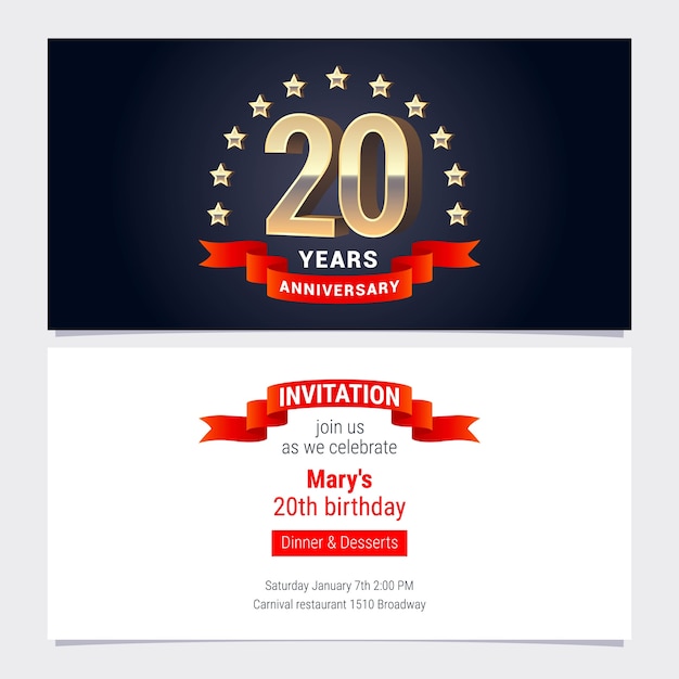 お祝いのベクトルイラストへの周年記念の招待状 歳の誕生日カード パーティーの招待状の黄金の数字とグラフィックデザイン要素 プレミアムベクター
