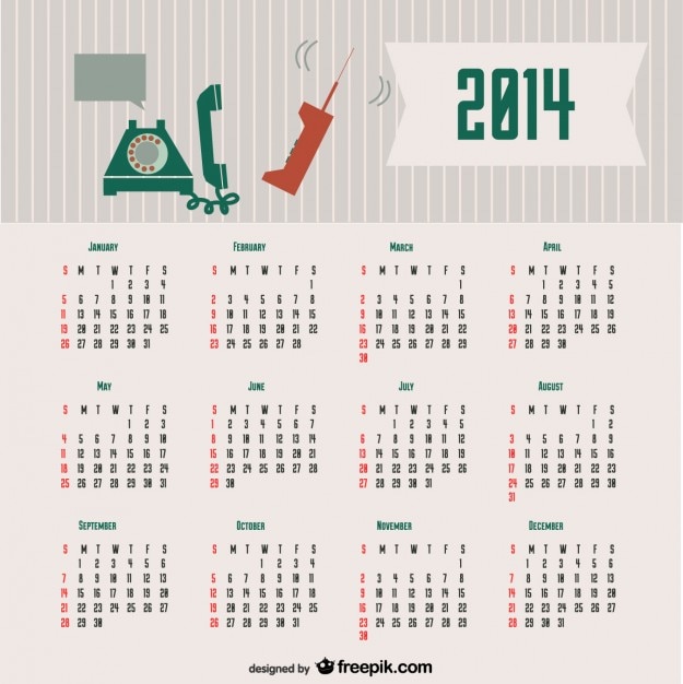 2014カレンダーレトロなコミュニケーションコンセプトデザイン 無料
