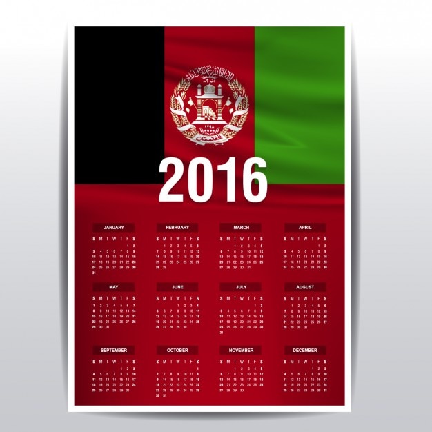 Free Vector 2016 calendar of afghanistan