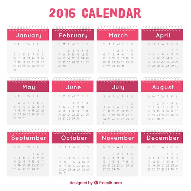 Free Vector 16 Calendar In Pink Tones