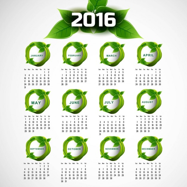 Free Vector 2016 eco calendar