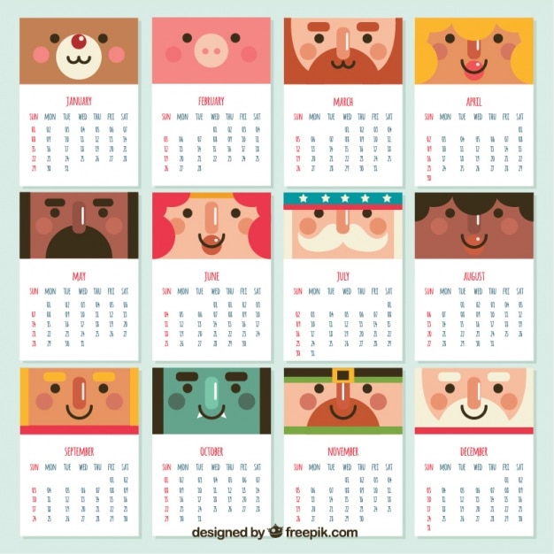 Free Vector 2017 calendar of nice characters in flat design