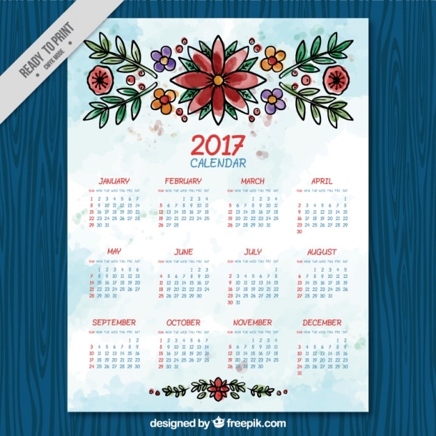 Free Vector | 2017 Calendar With Flowers In Watercolor Style