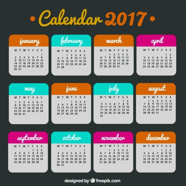 mini calendar template 2017