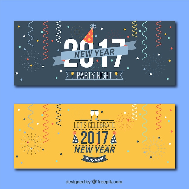 2017 new year banners with streamer