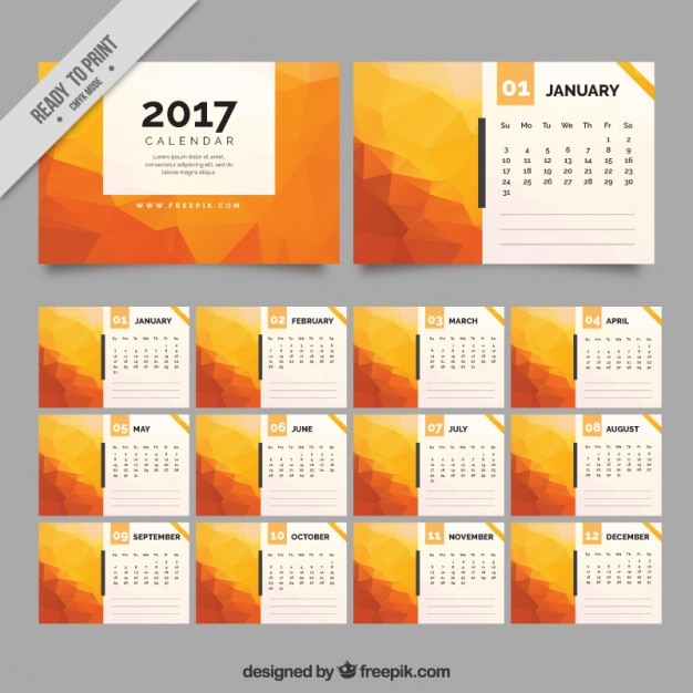 Premium Vector 2017 polygonal orange calendar