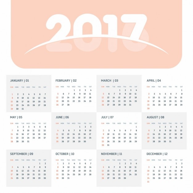 2017オレンジカレンダーテンプレート 無料のベクター