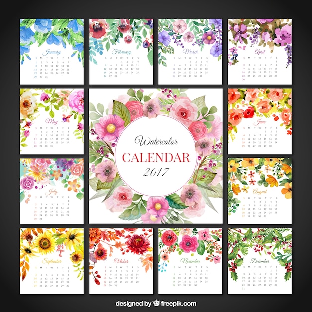2017年のかわいい花のカレンダー 無料のベクター