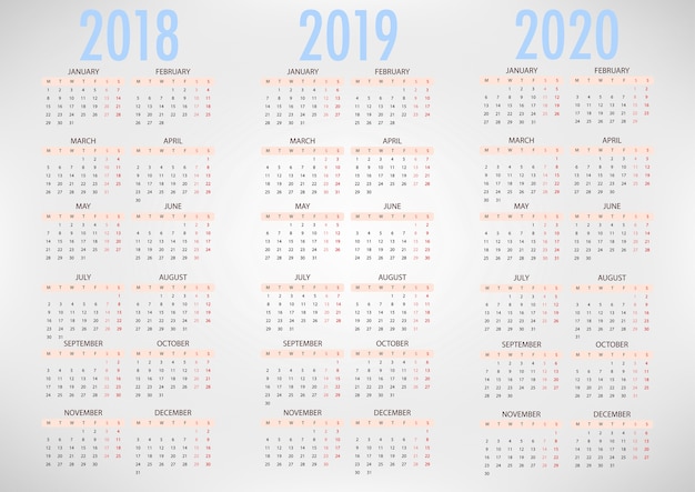 2018年のカレンダー2019 2020年のシンプルなベクトルテンプレート