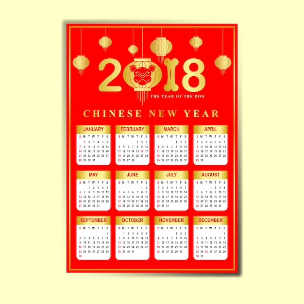 Premium Vector 2018 calendar of chinese new year