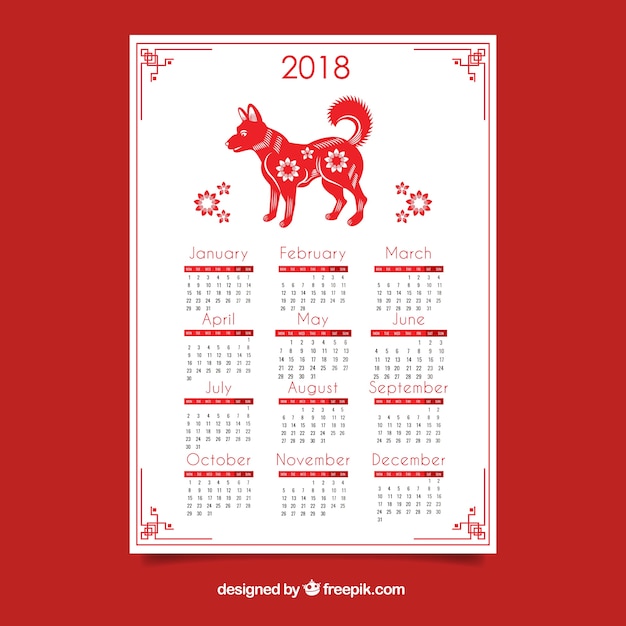 Free Vector | 2018 calendar of happy chinese new year