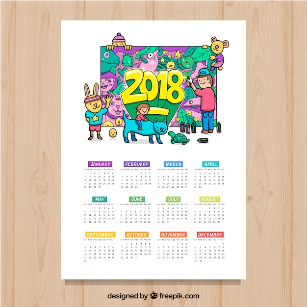 2018 calendar with graffiti