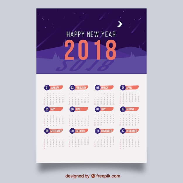 2018 Calendar With Night Landscape, Landscape Calendar 2017