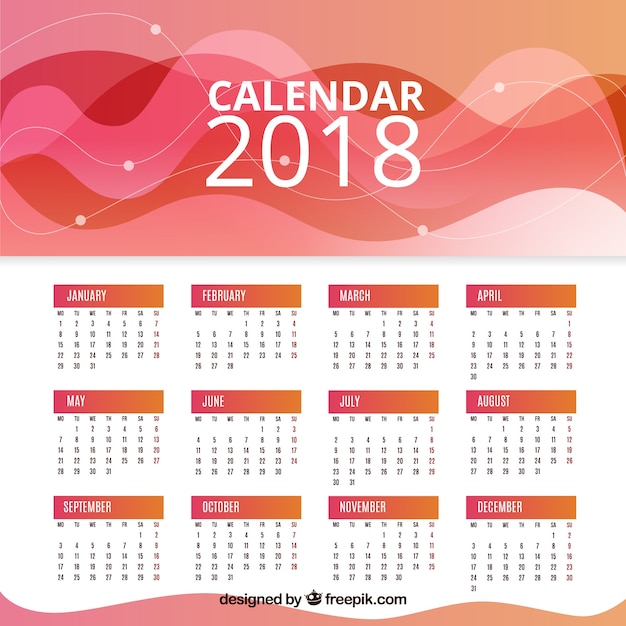 Download Free Vector | 2018 calendar with waves