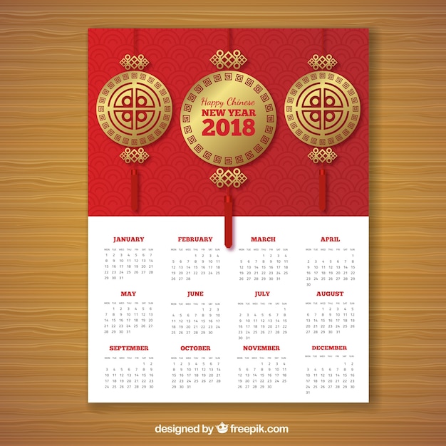 Free Vector 18 Red Golden Chinese New Year Calendar