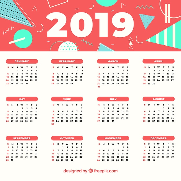 Simples Calendarios 2019 En Espanol Vector Calendario
