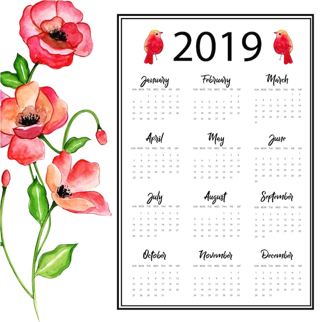 Download Free 2019 Annual Calendar With Watercolor Floral Premium Vector Use our free logo maker to create a logo and build your brand. Put your logo on business cards, promotional products, or your website for brand visibility.