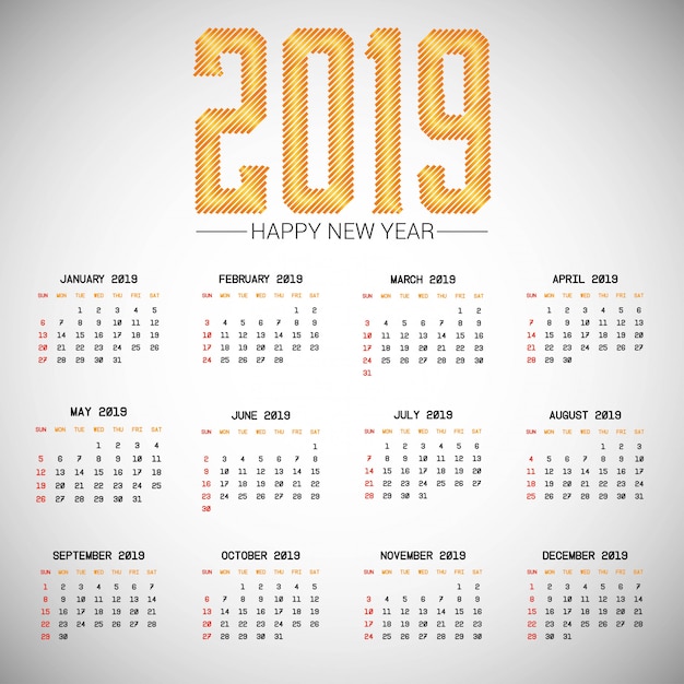 2019 calendar design with light background vector Free Vector