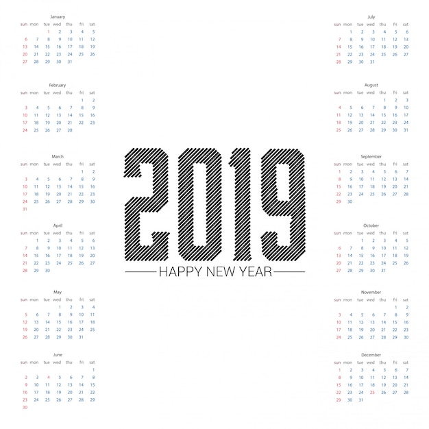 2019 calendar design with light background vector Free Vector