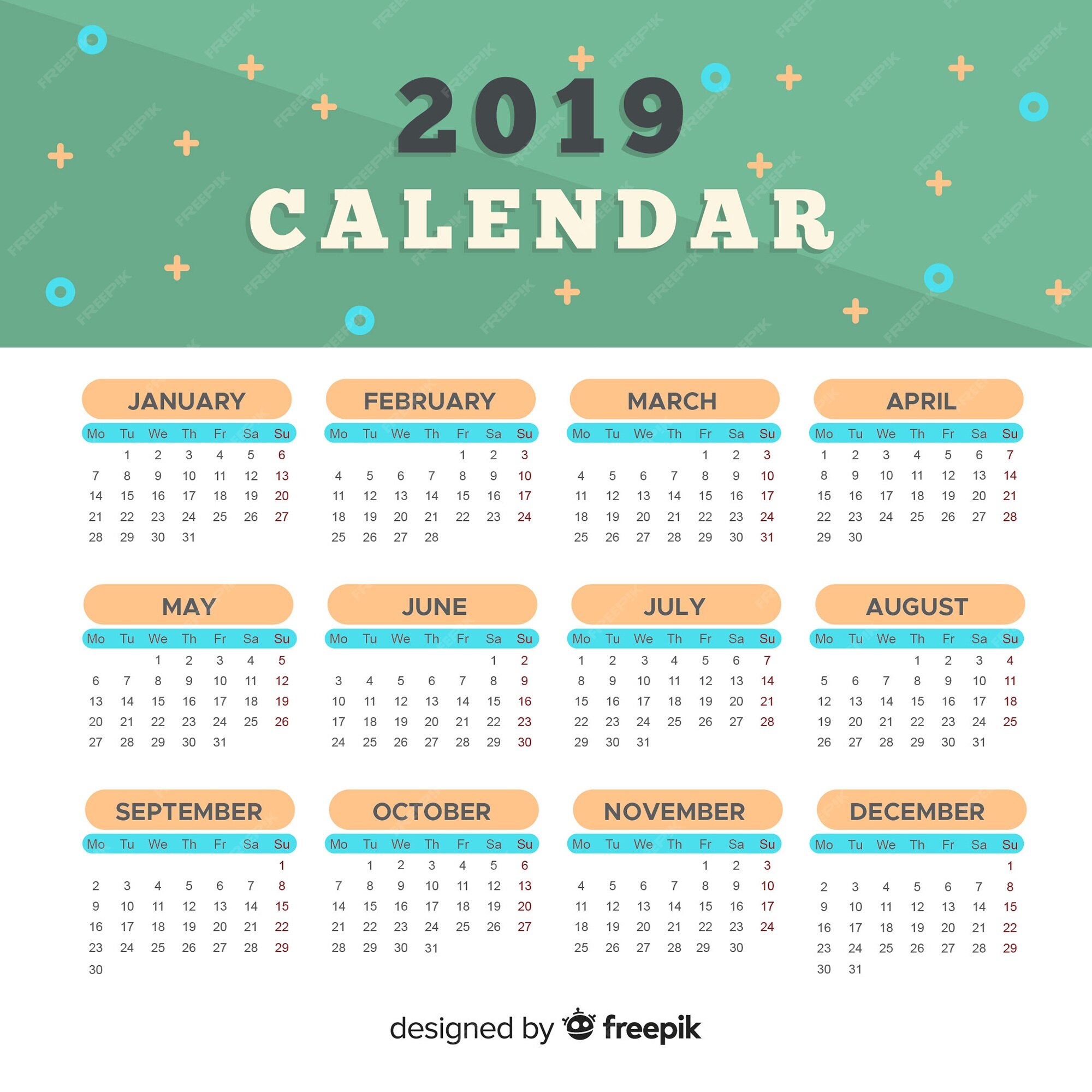 Free Vector | 2019 calendar