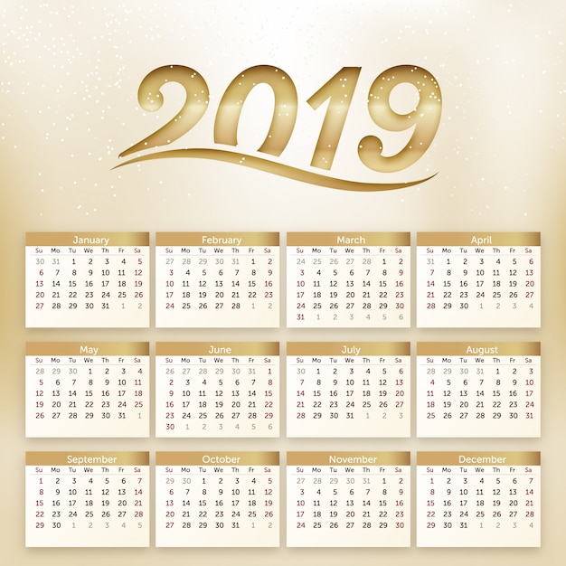 Premium Vector 2019 golden calendar