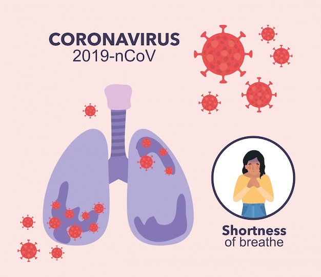 2019 Ncovウイルスの肺と息切れデザインのアバター女 プレミアムベクター