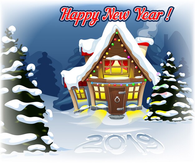 2019 in the snow with a new year's landscape Premium Vector