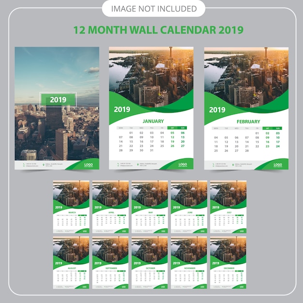 Templat perencana kalender dinding 2019 Vektor Premium