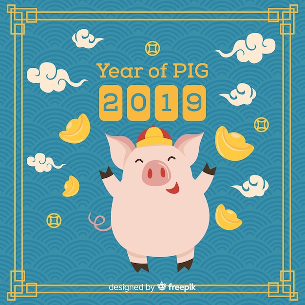 Китайский новый год 2019 фон Бесплатные векторы