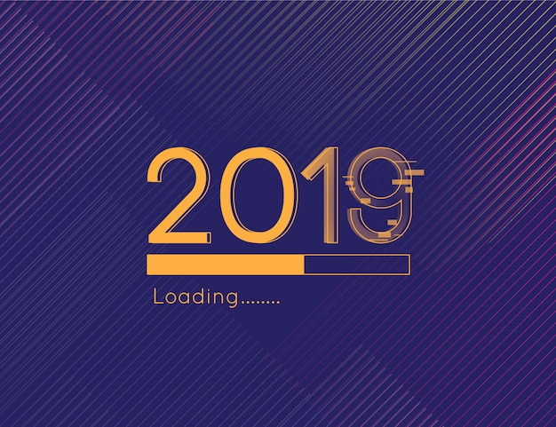 С новым годом загрузка 2019 отвлекает шрифт и золотой тёмный фон Premium векторы