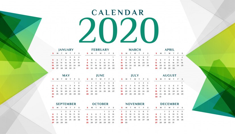 Free Vector | 2020 abstract geometric green calendar template