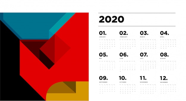 2020 Calendar Template With Colourful Abstract Geometric