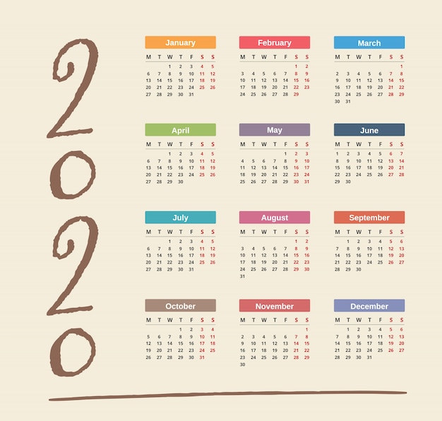 2020 calendar | Premium Vector