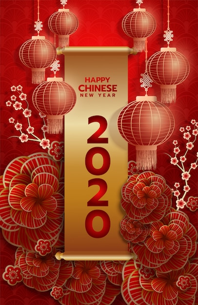 Premium Vector | 2020 chinese new year greeting card