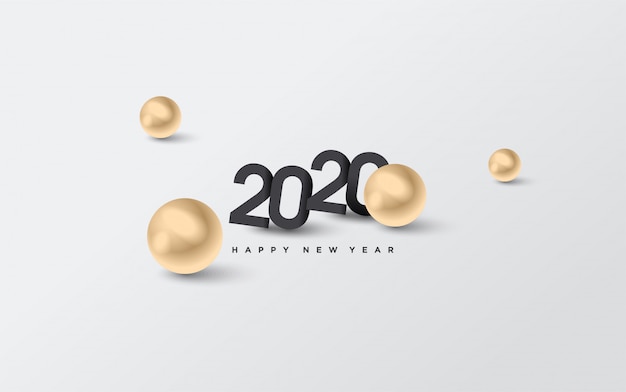 2020 happy birthday background with black numbers and with illustrations of golden dots Premium Vector