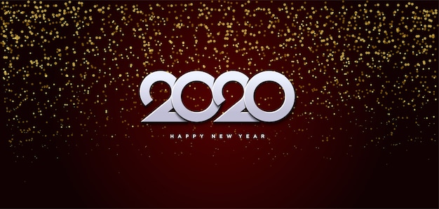 2020 happy birthday background with small beads of gold scattered from above behind the white numbers Premium Vector