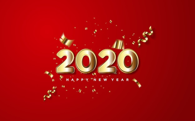 Premium Vector | 2020 happy new year with gold numbers and pieces of